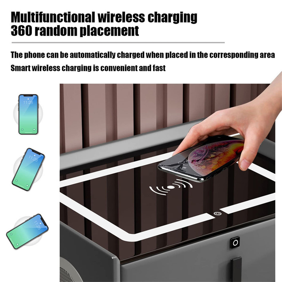 LED Nightstand with Bluetooth Speaker, Wireless Charging, 3 Colors LED Lights, USB & Type-C Port, 2/3 Drawers, Fingerprint Lock N455