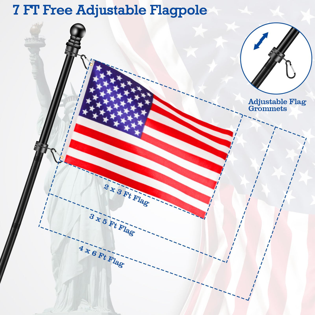 Black 7 FT Stainless Steel Flagpole Kit X17963