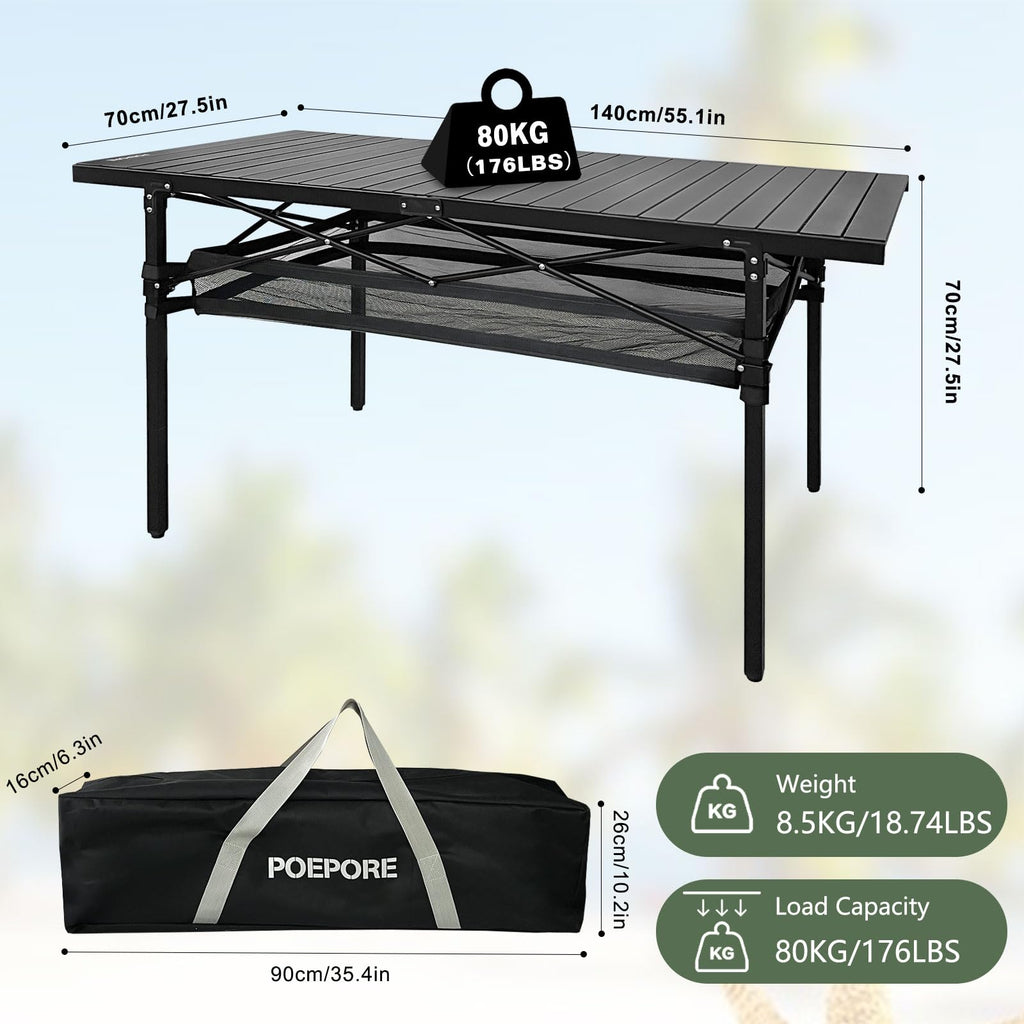 Large Folding Aluminum Camping Table with Storage and Carry Bag V416766