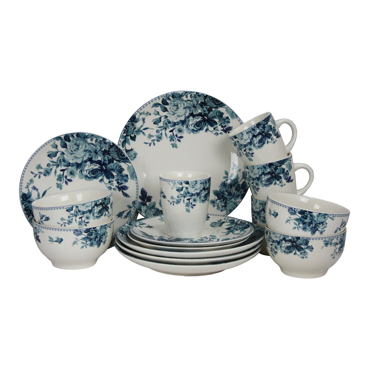 Blue 16 Piece Stoneware Dinnerware Set J11802