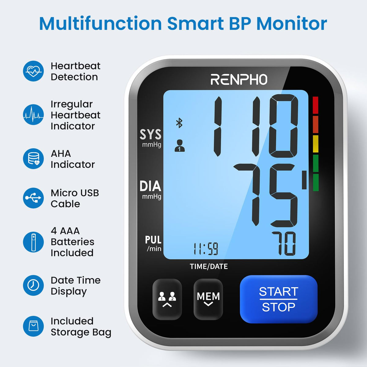 Smart Blood Pressure Monitor with Wide Cuff D954