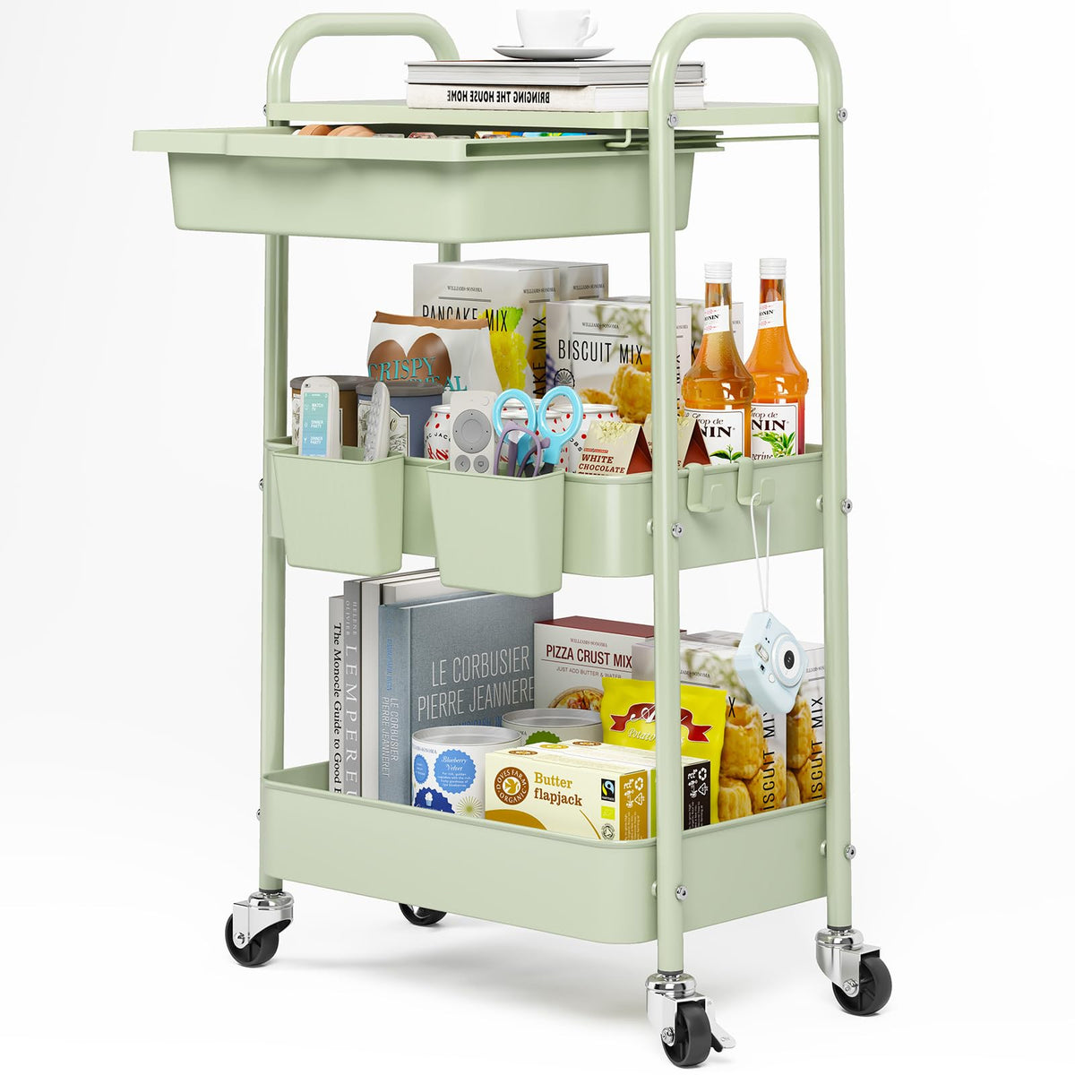 3 Tier Metal Rolling Cart with Drawer Q1758