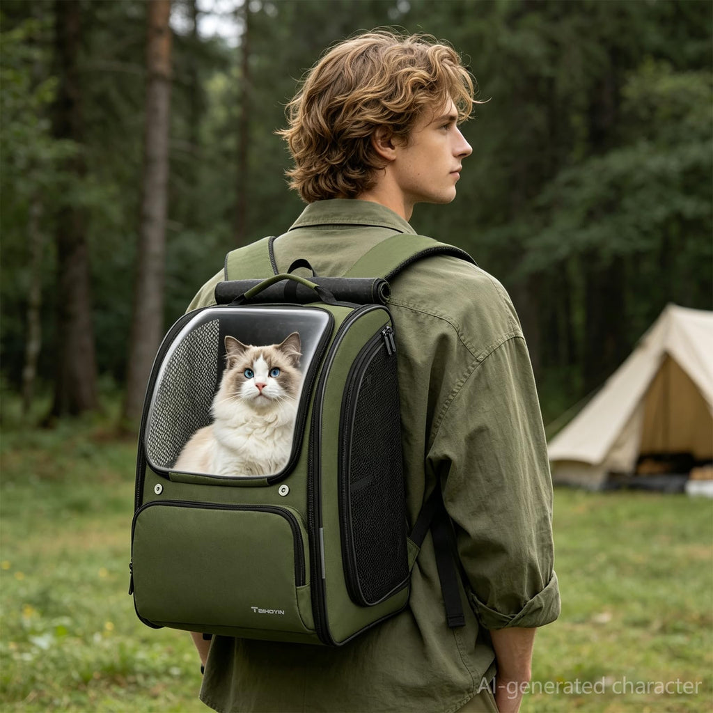 Green Expandable Cat Backpack Carrier X9379