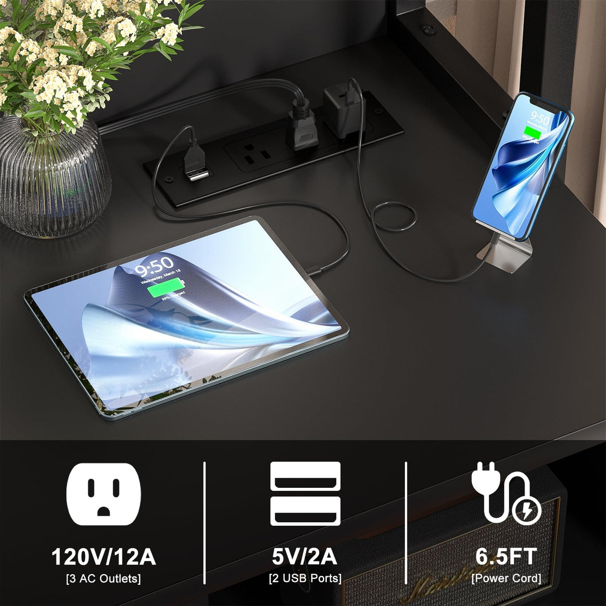 Black File Cabinet with Charging Station M791167