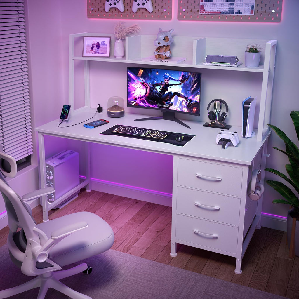 White Computer Desk with Hutch & Drawers 47 Inch A227225