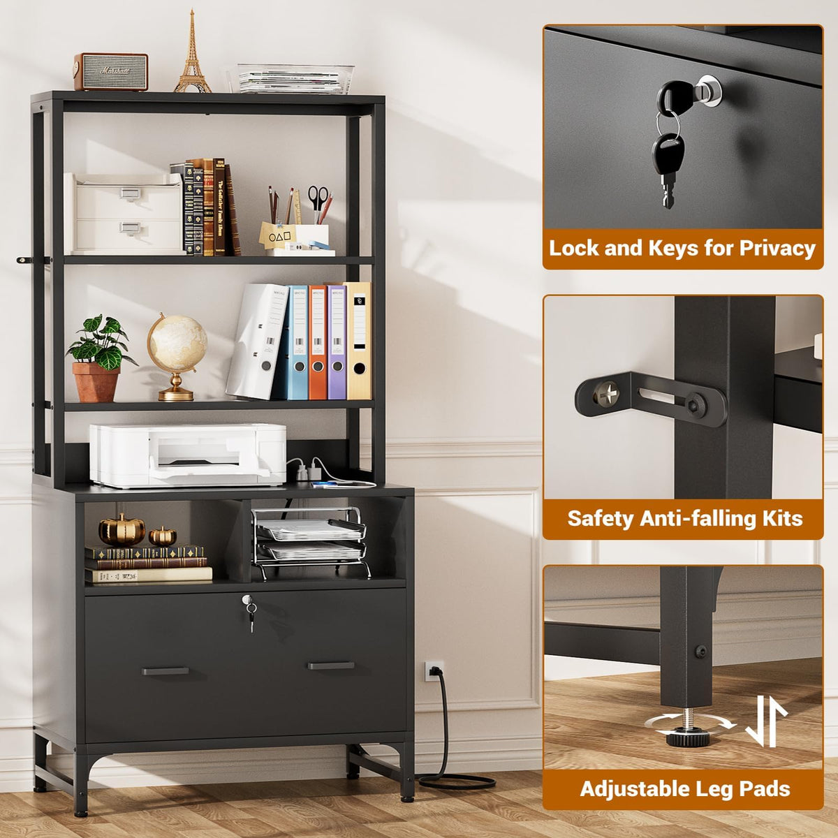 Black File Cabinet with Charging Station M791167