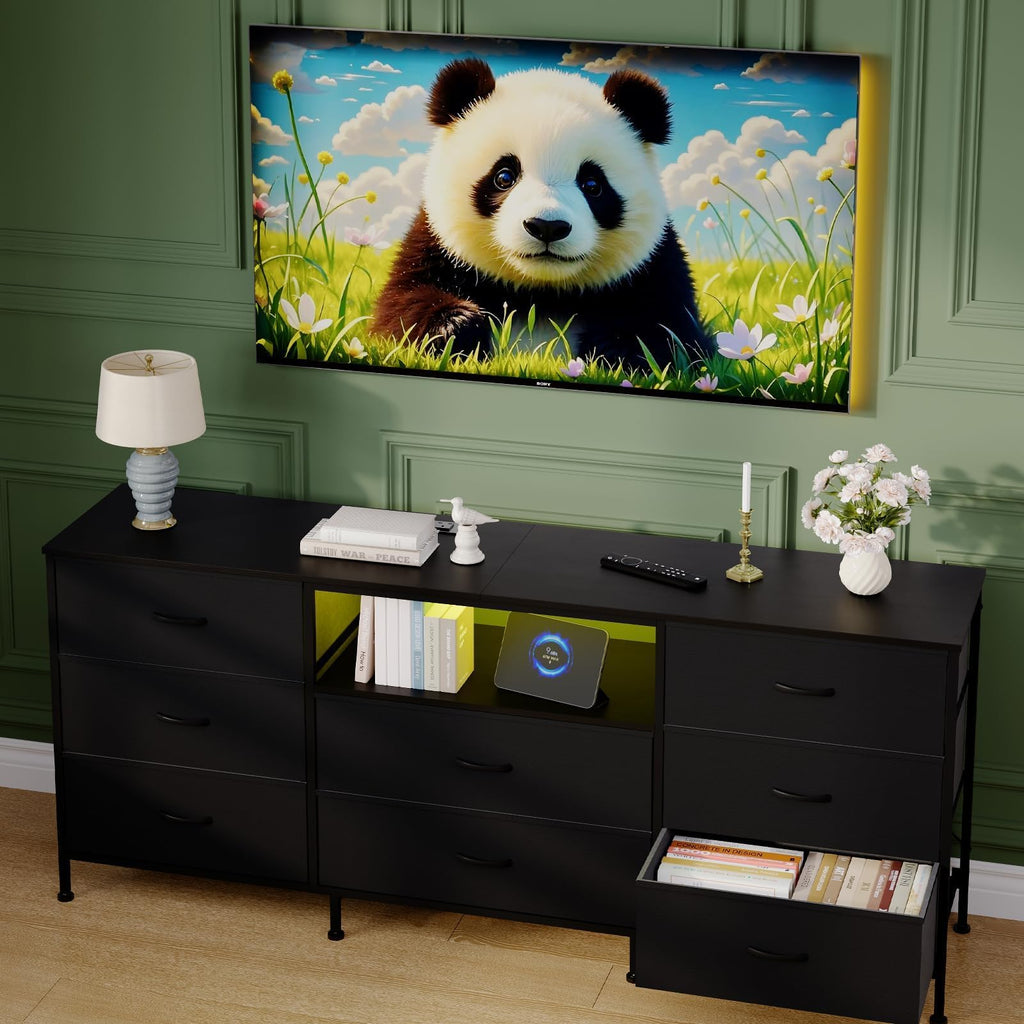 Black 8 Drawer TV Stand Dresser with Steel Frame K560