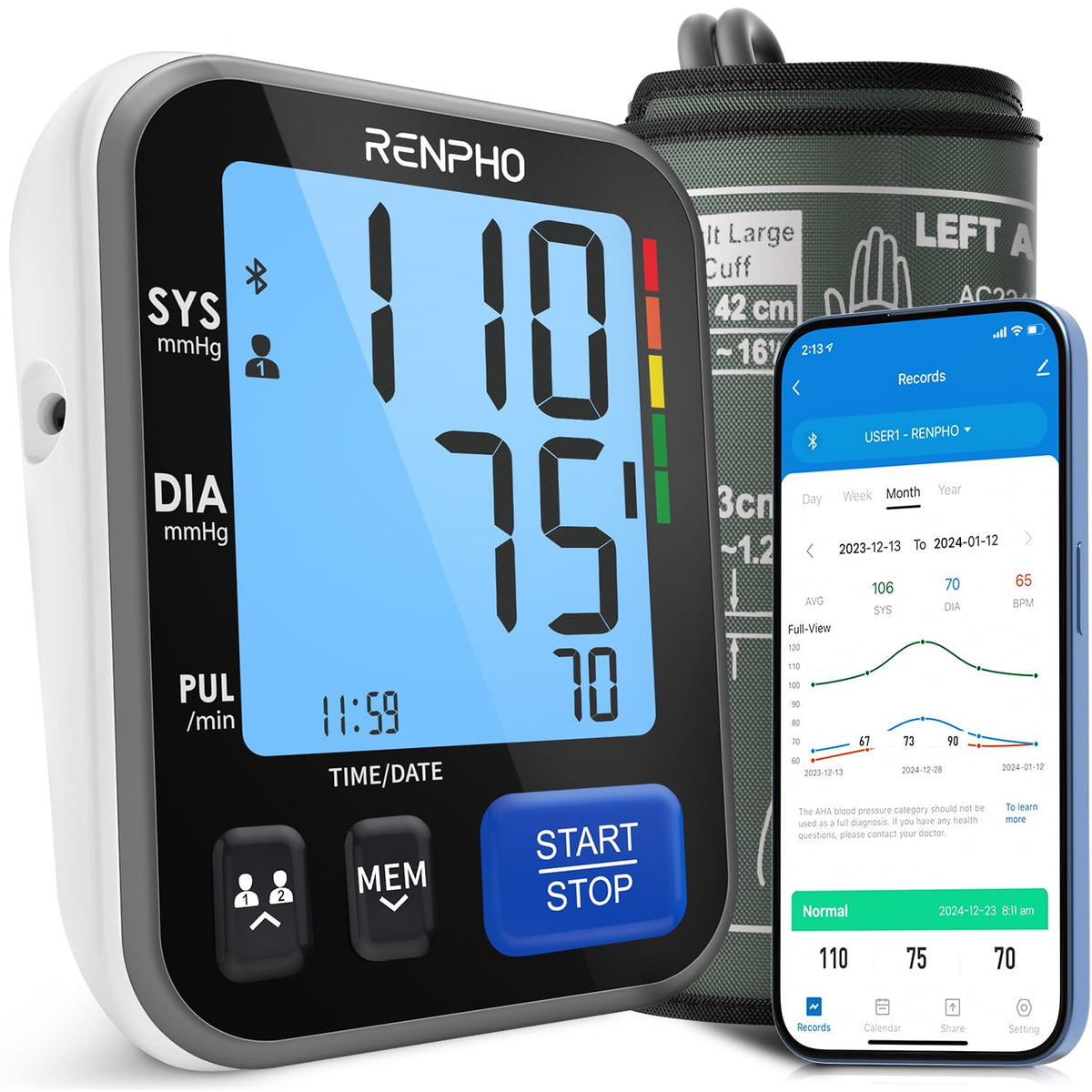Smart Blood Pressure Monitor with Wide Cuff D954