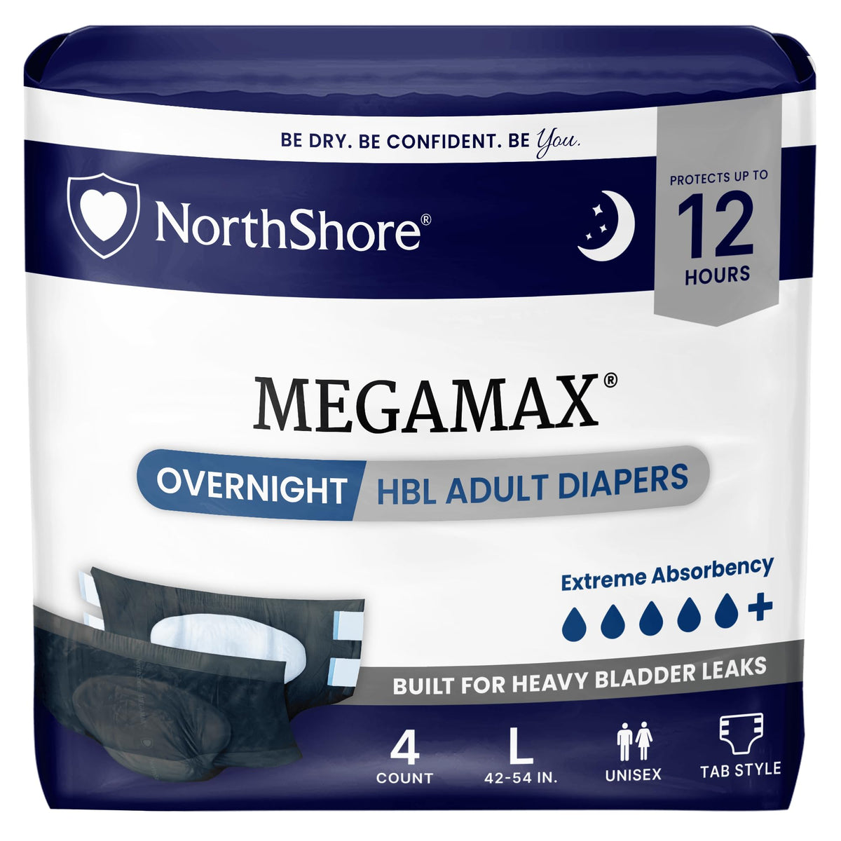 Black Large Adult Diapers with Tabs, 4 Count E5903