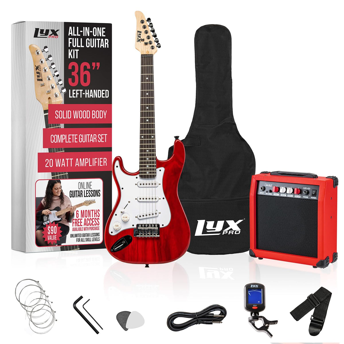 Left Hand 36 Inch 3/4 Size Electric Guitar Kit Red C777021