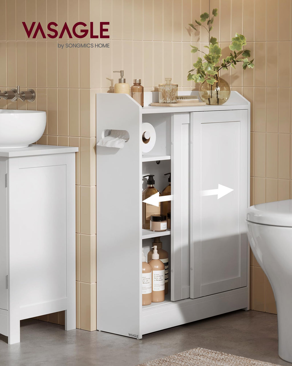 Slim Bathroom Storage Cabinet with Sliding Doors X870