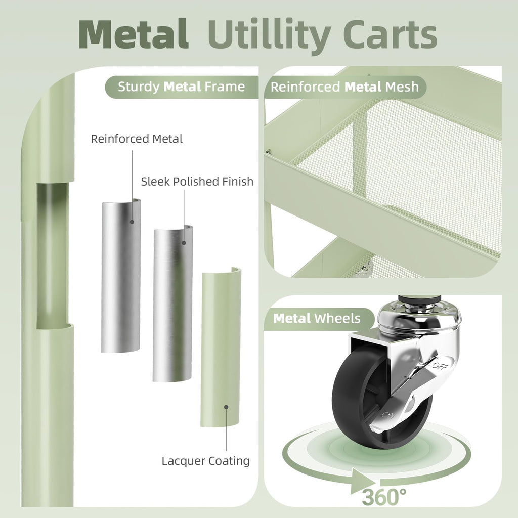 3 Tier Metal Rolling Cart with Drawer Q1758