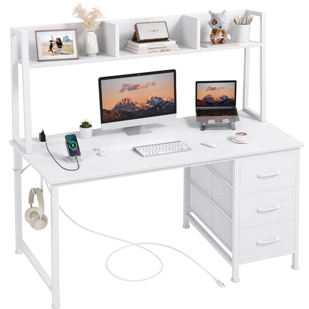 White Computer Desk with Hutch & Drawers 47 Inch A227225