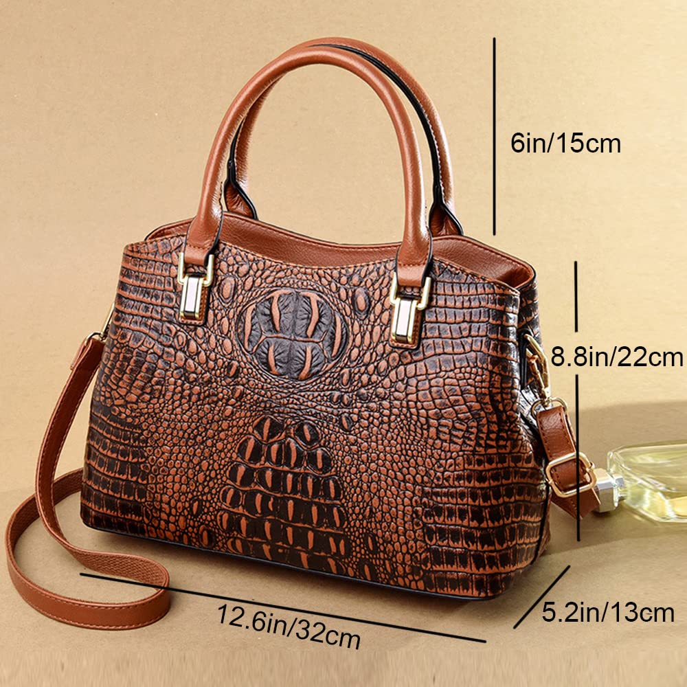 Crocodile Leather Satchel Handbag with Shoulder Strap Q597716