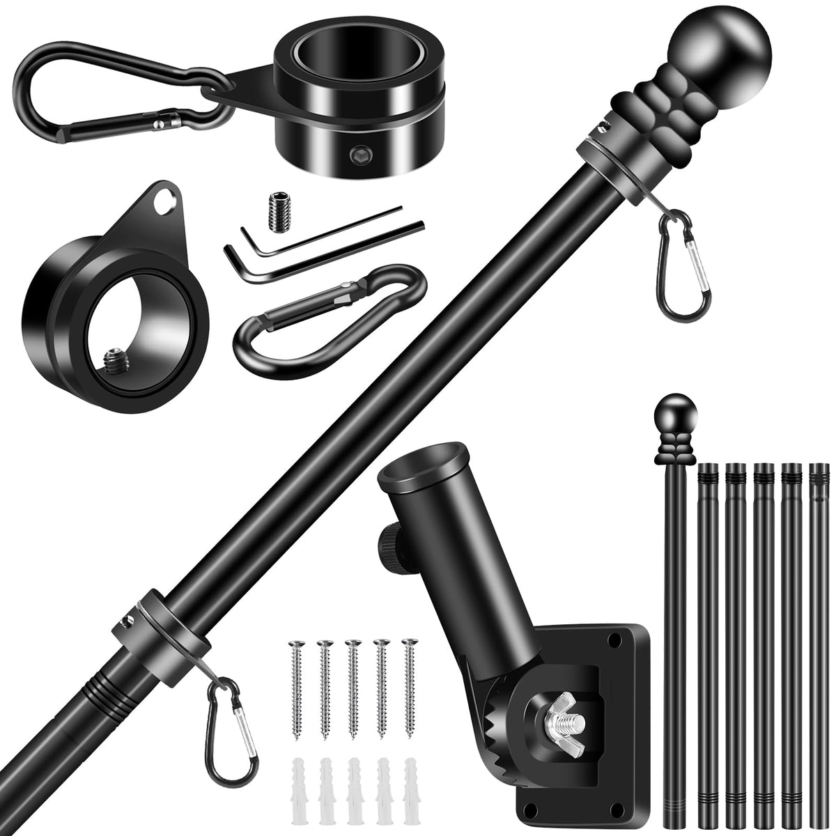Black 7 FT Stainless Steel Flagpole Kit X17963