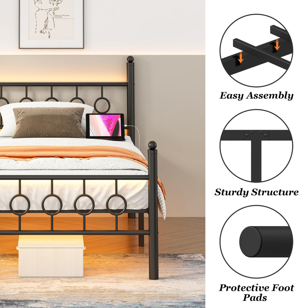 Black Twin Metal Platform Bed Frame with Headboard D3500