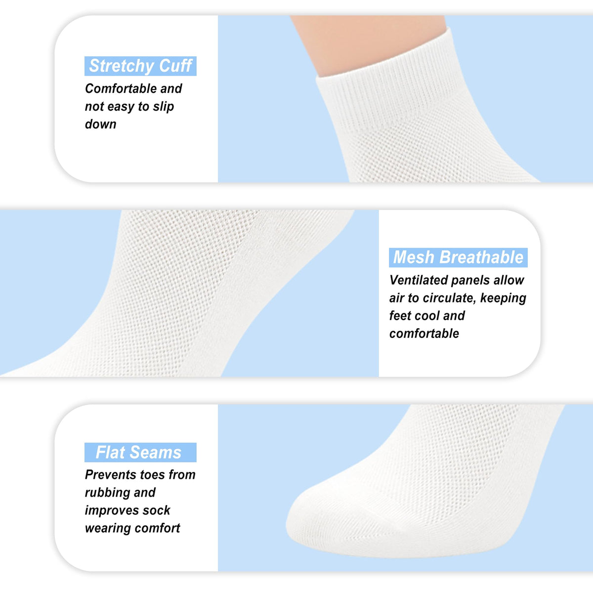 Women Thin Viscose Bamboo Above Ankle Crew Socks 5 Pairs C879