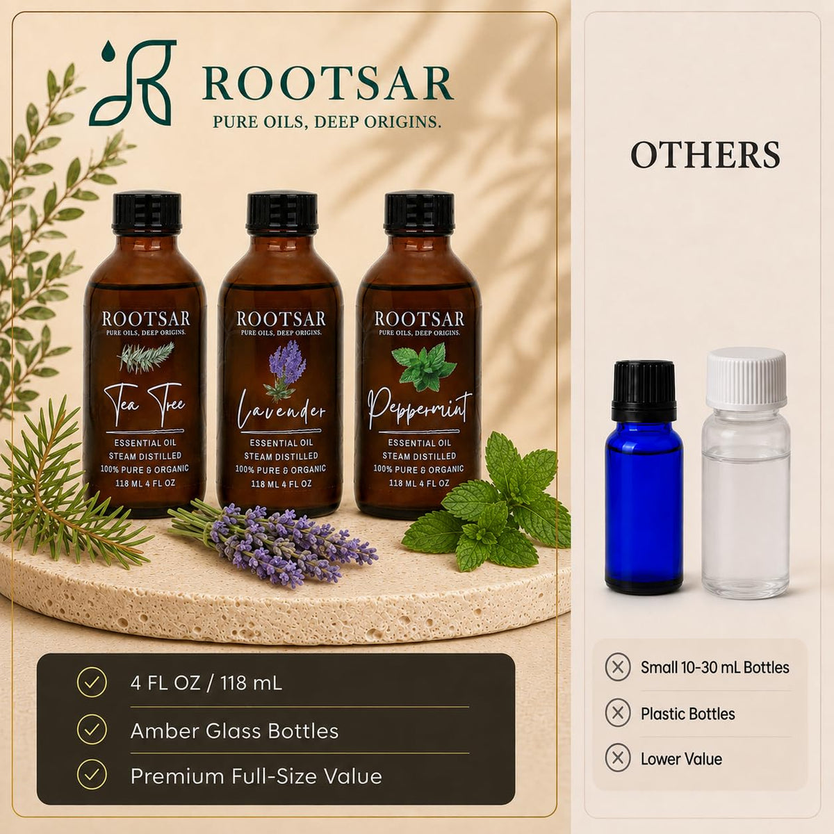3 Pack Lavender Peppermint Tea Tree Essential Oils 4 Fl Oz G601580