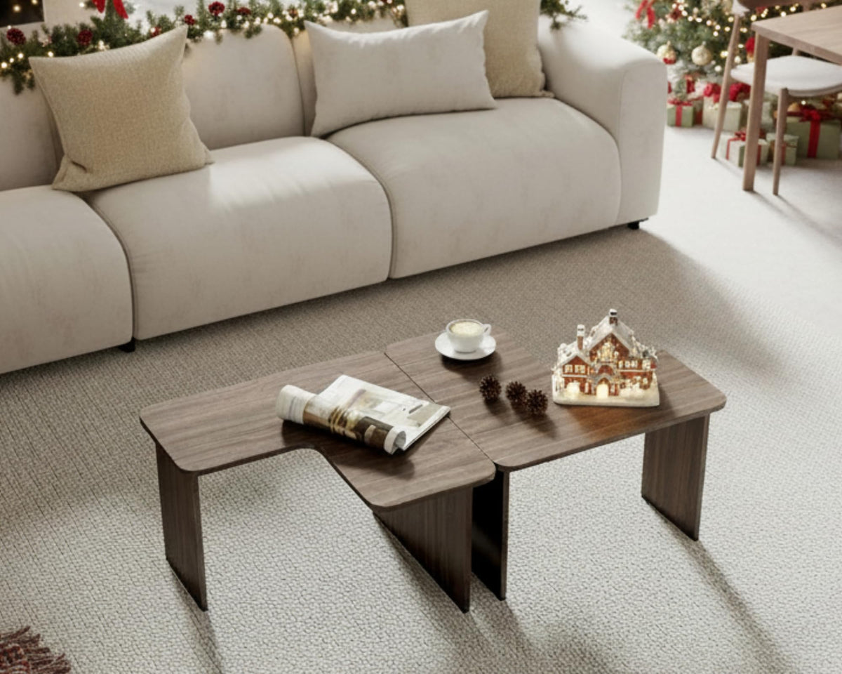 L Shaped Nesting Coffee Table Set of 2 Walnut K540