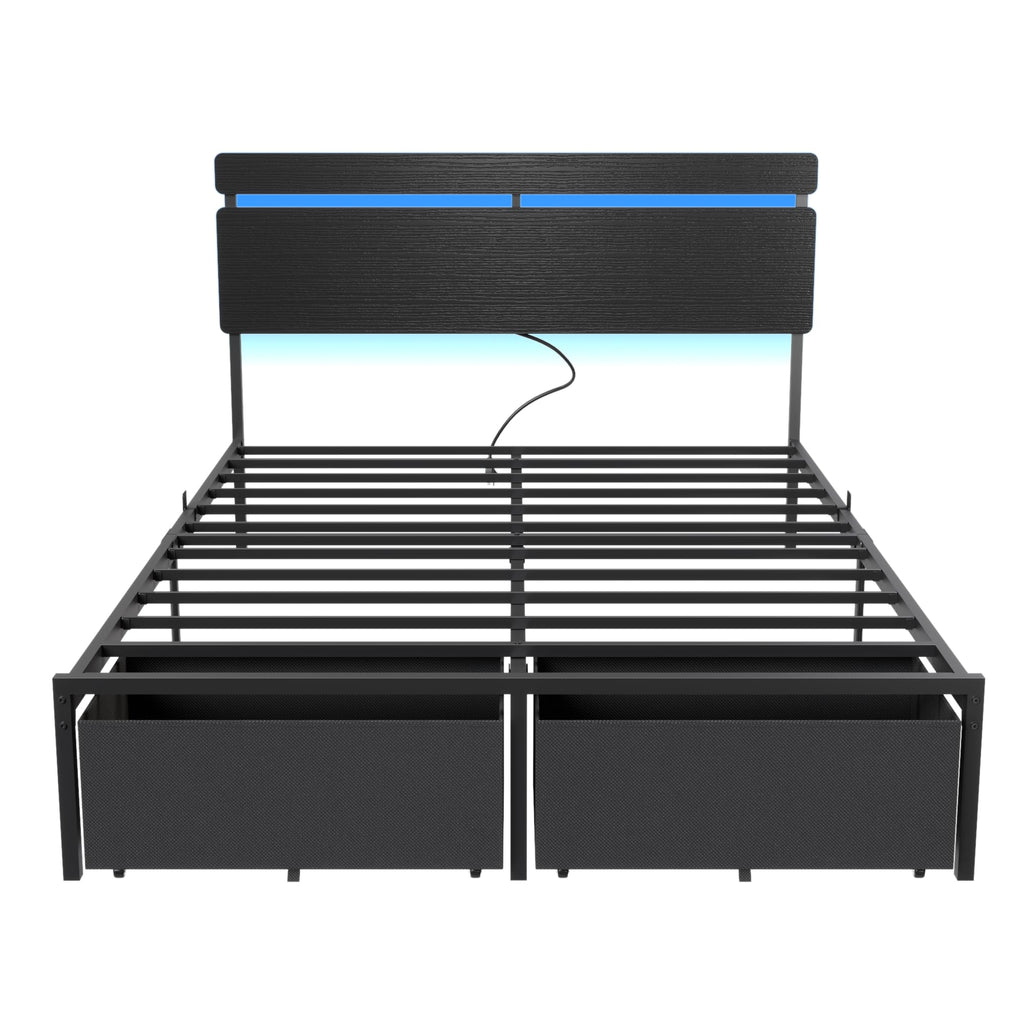 Full Size Bed Frame with Wood Headboard and Storage Drawers Y286