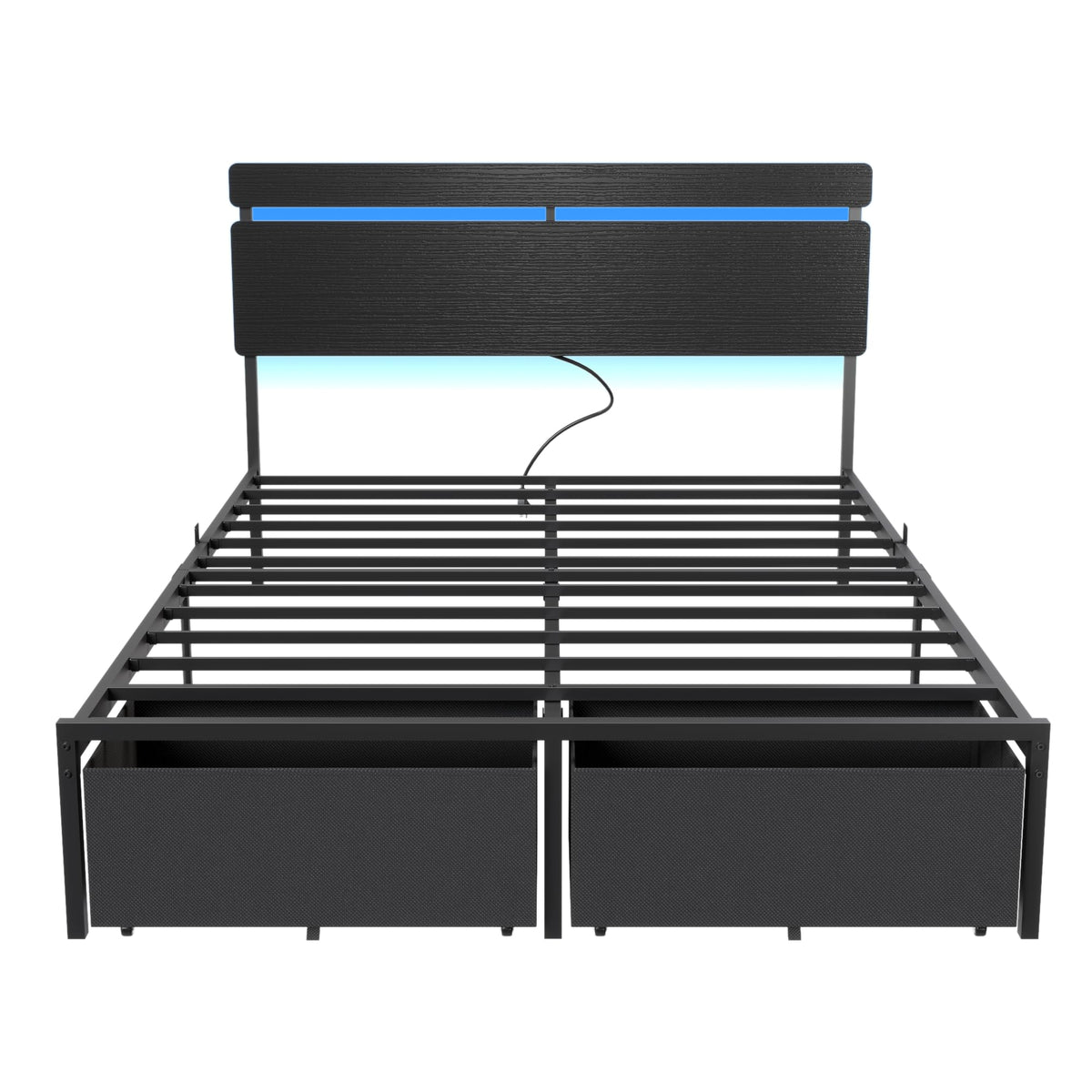 Full Size Bed Frame with Wood Headboard and Storage Drawers Y286