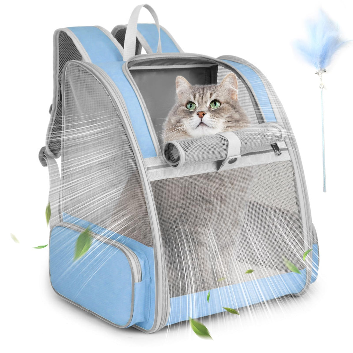 Blue Collapsible Cat Backpack Carrier with Mesh T46237