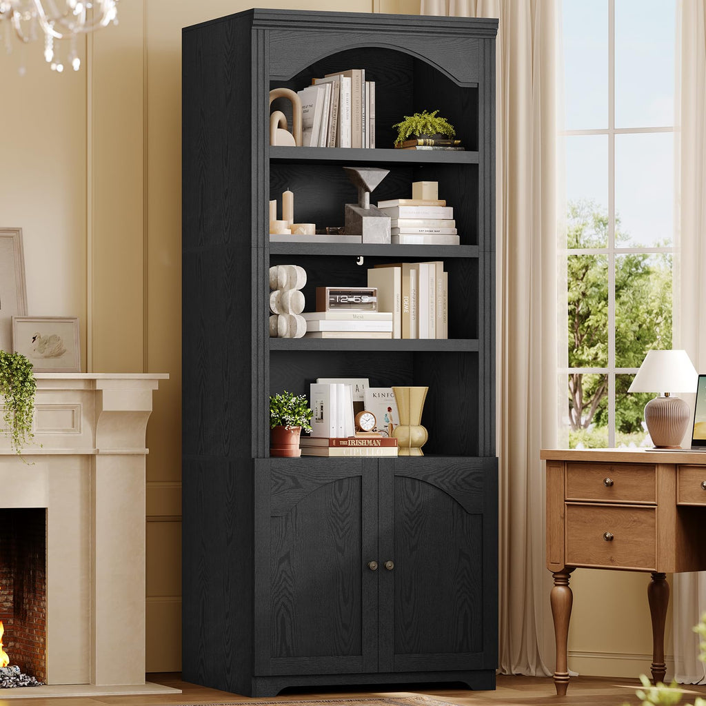 81"x31.4" Arched Bookcase with Adjustable Shelves & Doors I62250