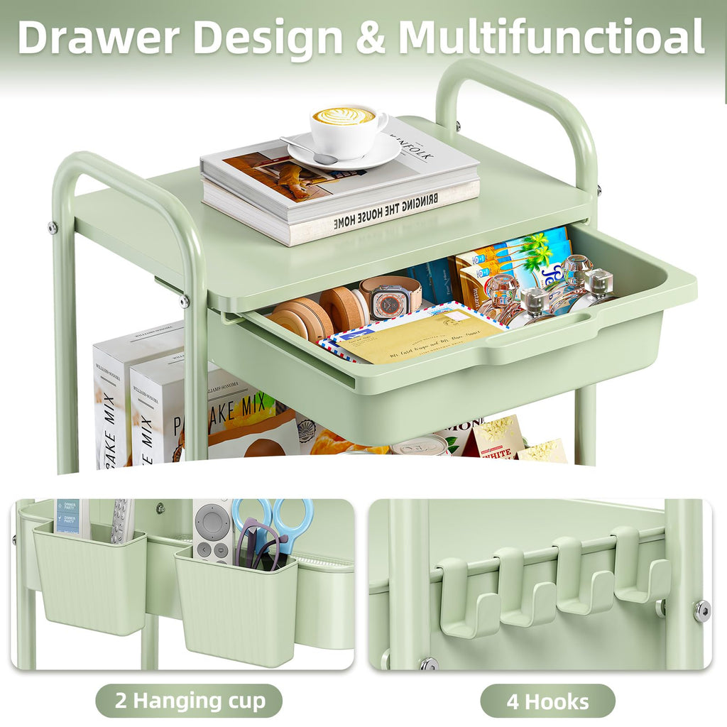 3 Tier Metal Rolling Cart with Drawer Q1758