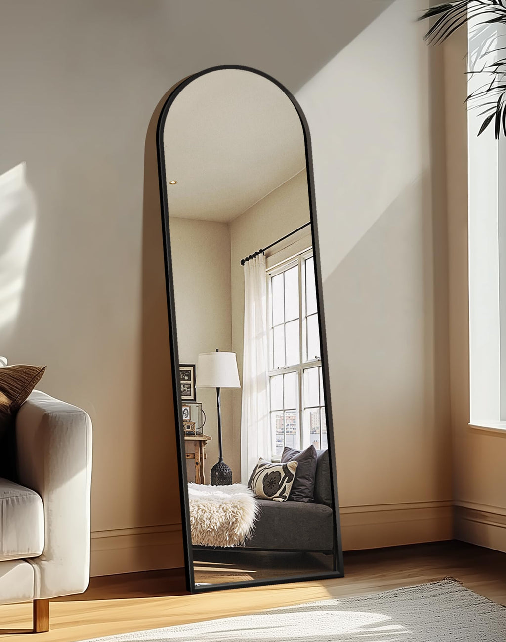 Arched Full Length Black Floor Mirror with Stand S735
