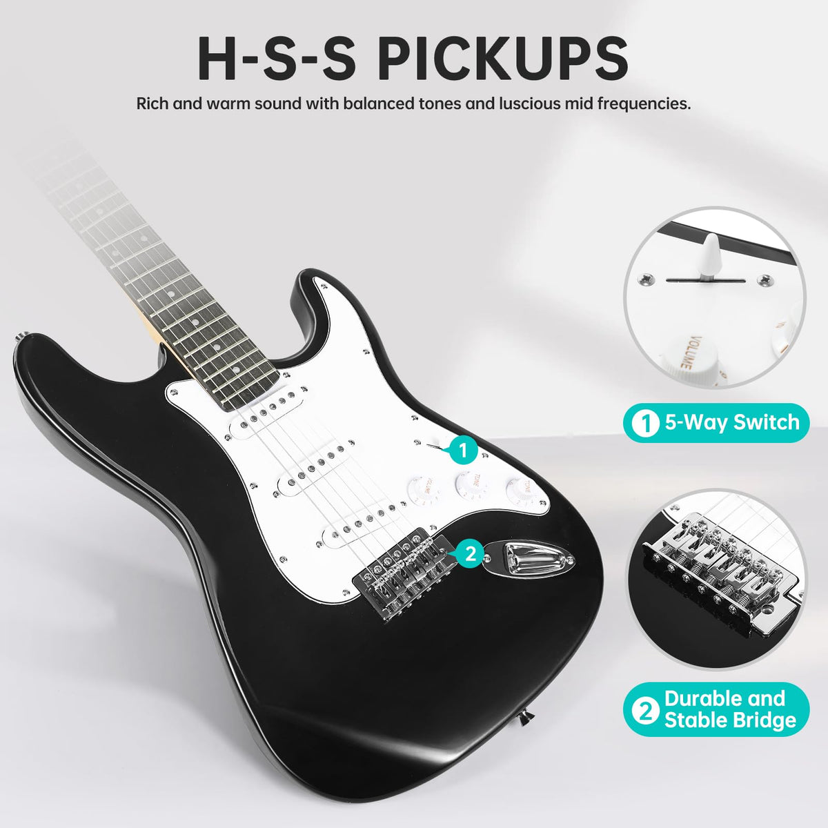 39 Inch Solid Full-size Electric Guitar with Amplifier Bag B69500