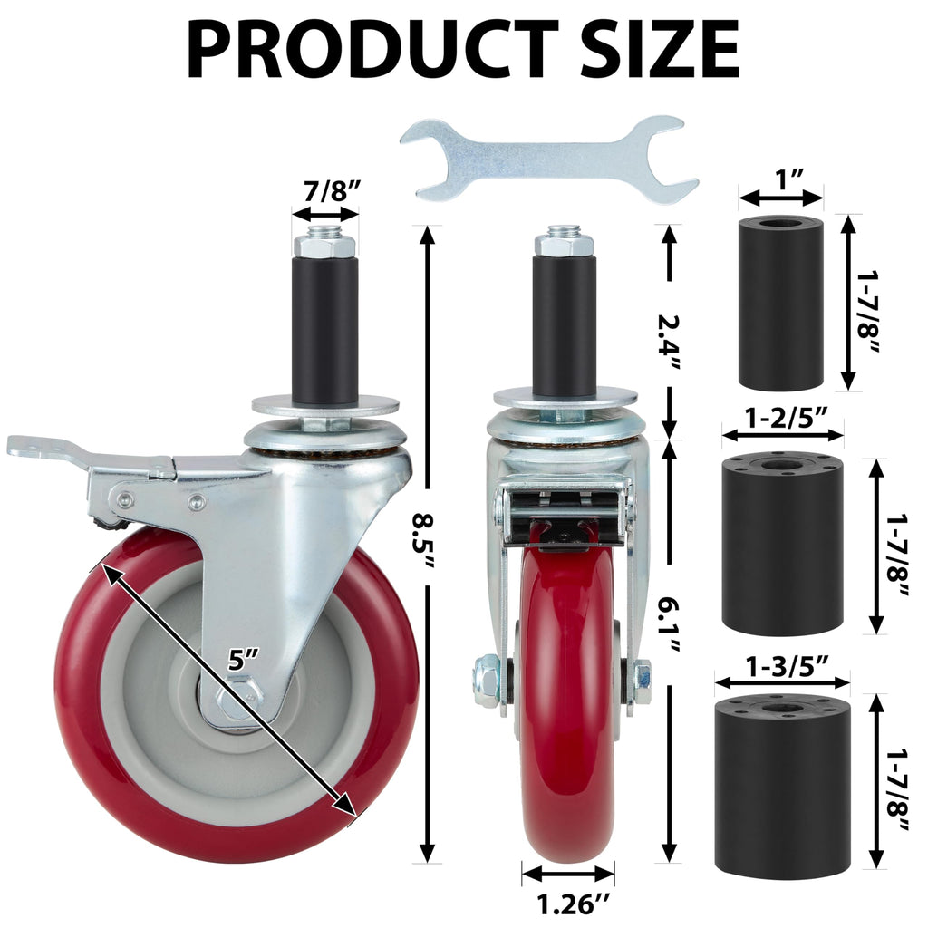 5 Inch Caster Wheels Set of 4 with Brake V8337