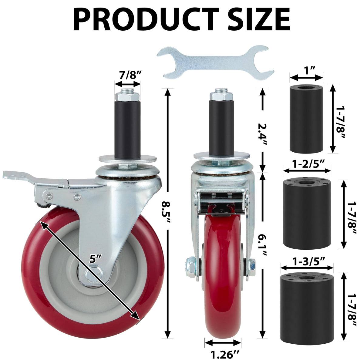 5 Inch Caster Wheels Set of 4 with Brake V8337