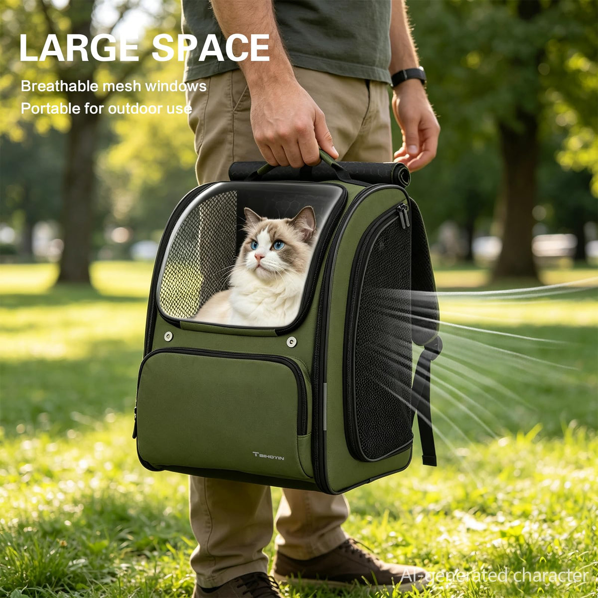 Green Expandable Cat Backpack Carrier X9379