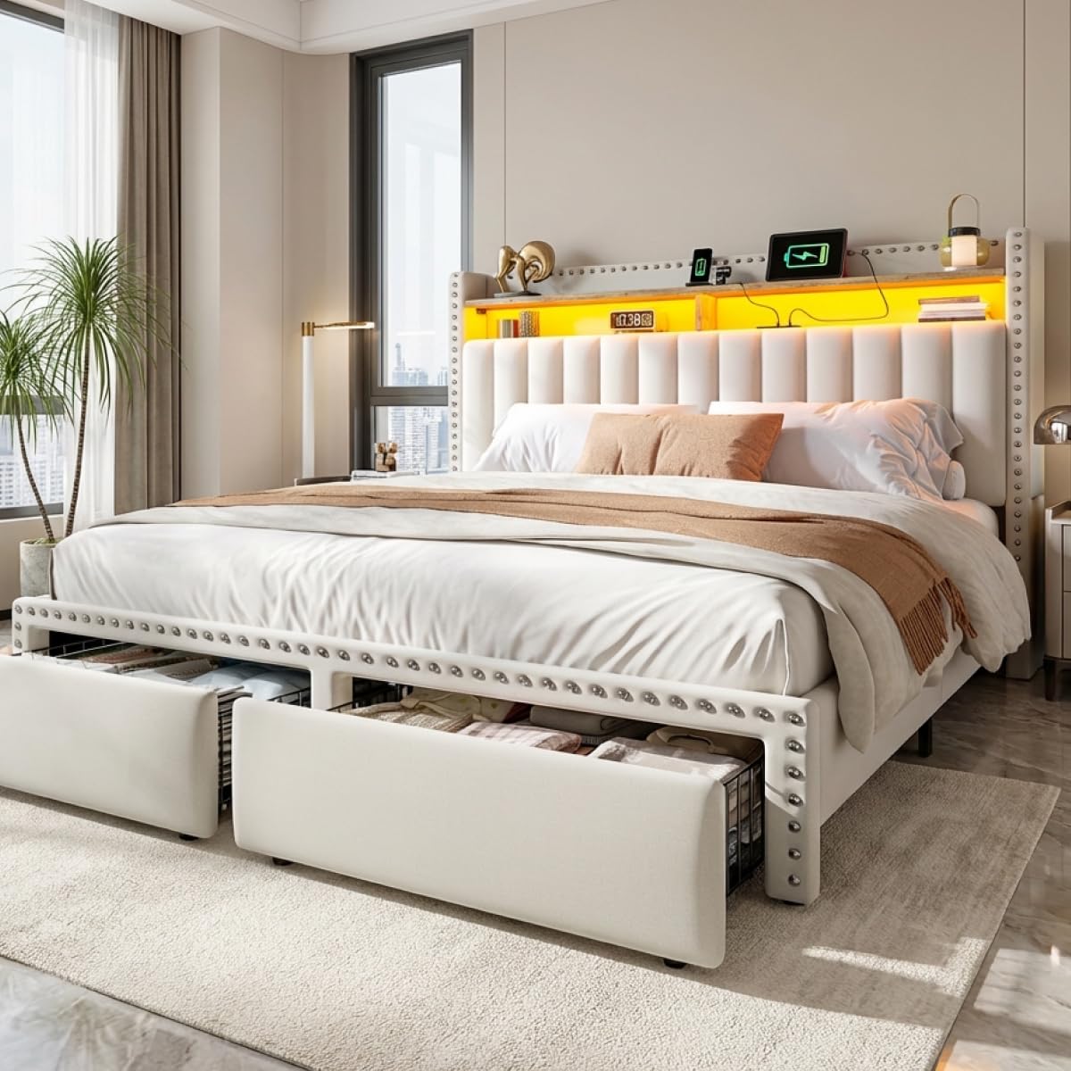 Queen Size Bed Frame with 2 Drawers B755520