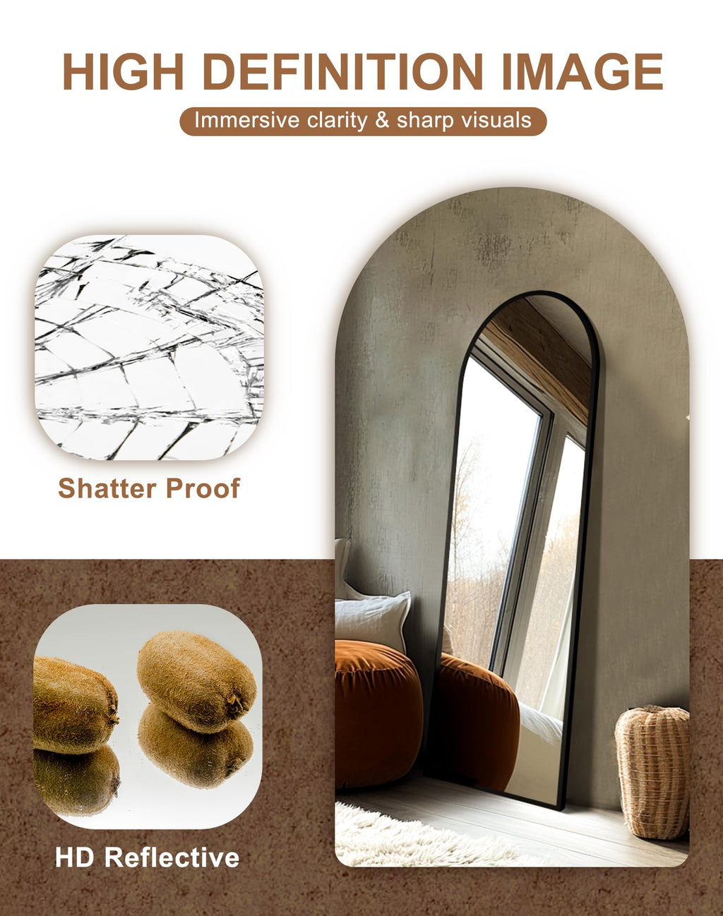 Arched Full Length Black Floor Mirror with Stand S735