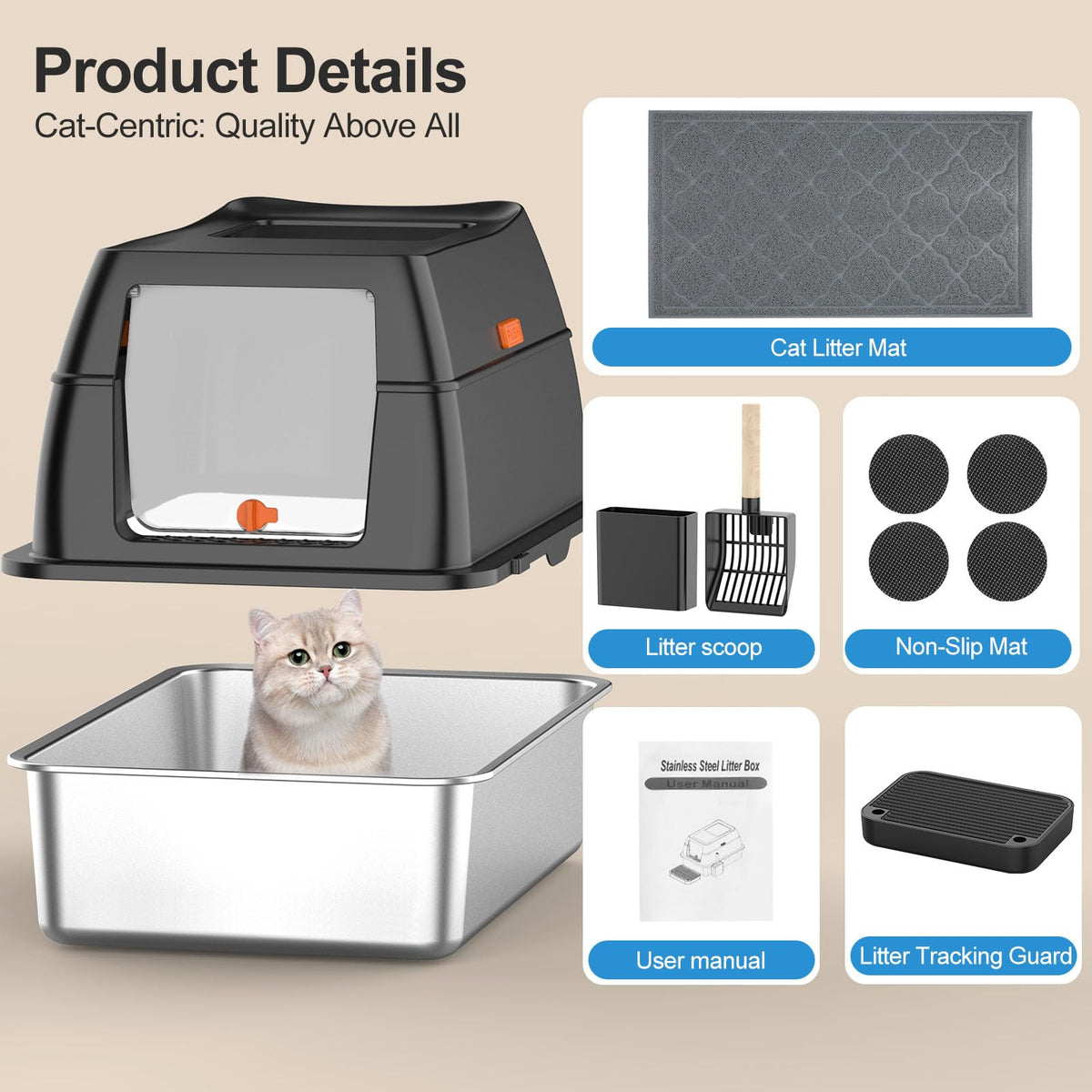 Extra Large Stainless Steel Litter Box with Lid D461693