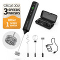 Rechargeable Handheld Milk Frother Wand with 3 Whisks and Storage Box X406704
