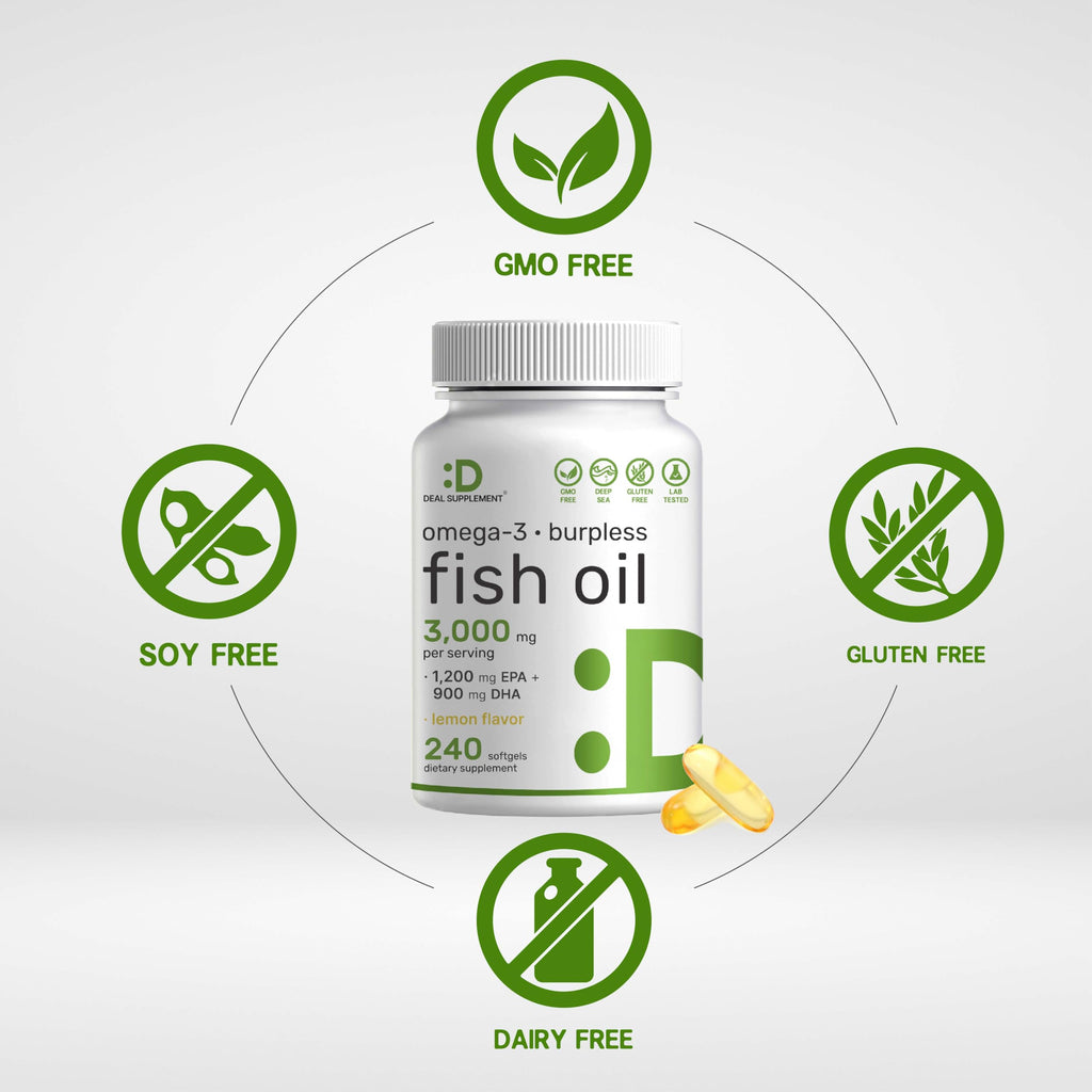 Omega 3 Fish Oil 3,000mg 240 Softgels EPA DHA Lemon Flavored N36537
