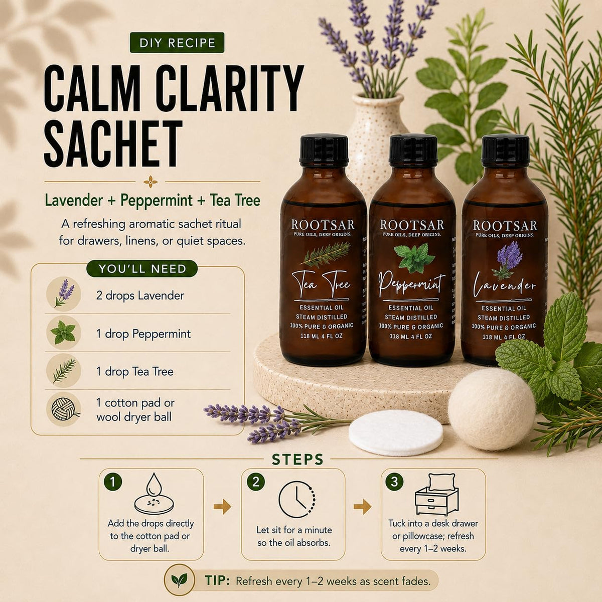 3 Pack Lavender Peppermint Tea Tree Essential Oils 4 Fl Oz G601580