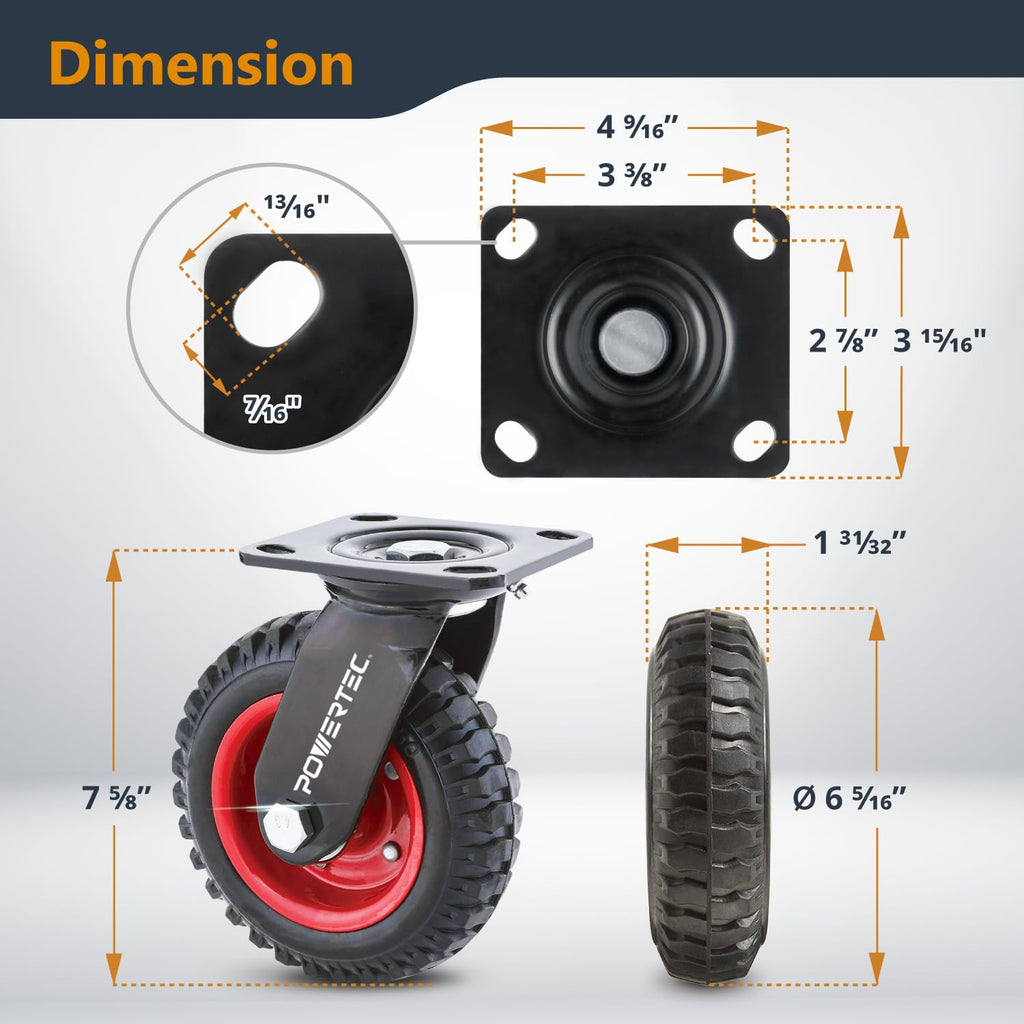 6 Inch Caster Wheels Set of 4 Heavy Duty Rubber D920