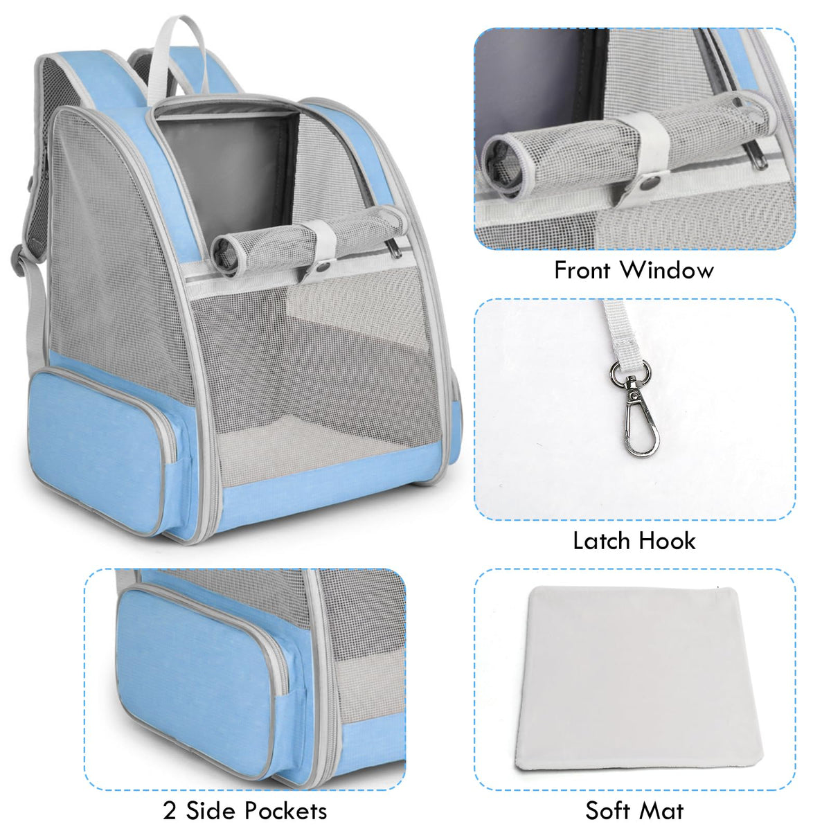 Blue Collapsible Cat Backpack Carrier with Mesh T46237