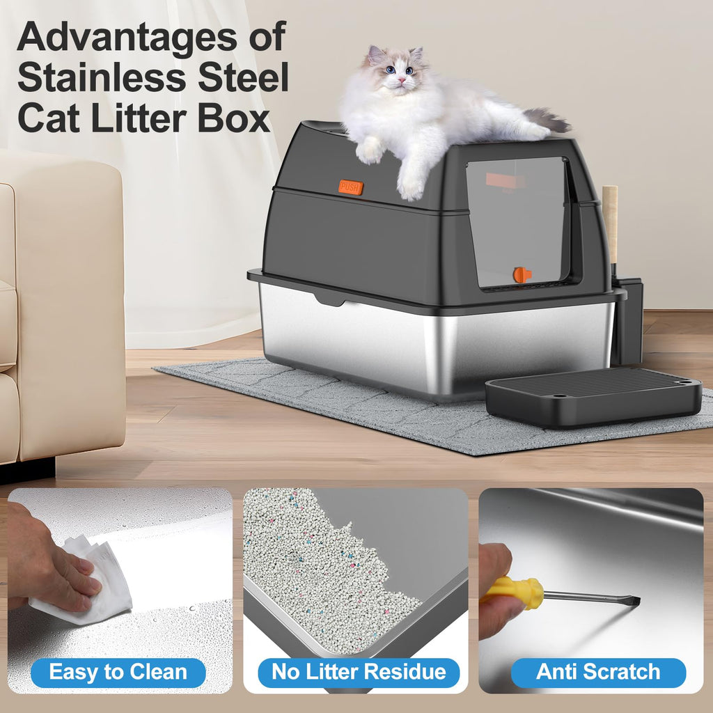 Extra Large Stainless Steel Litter Box with Lid D461693