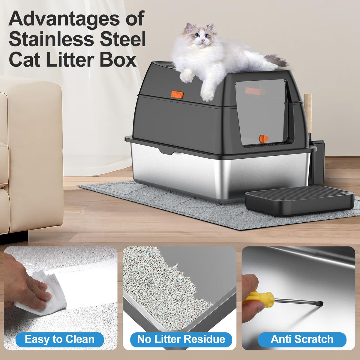 Extra Large Stainless Steel Litter Box with Lid D461693