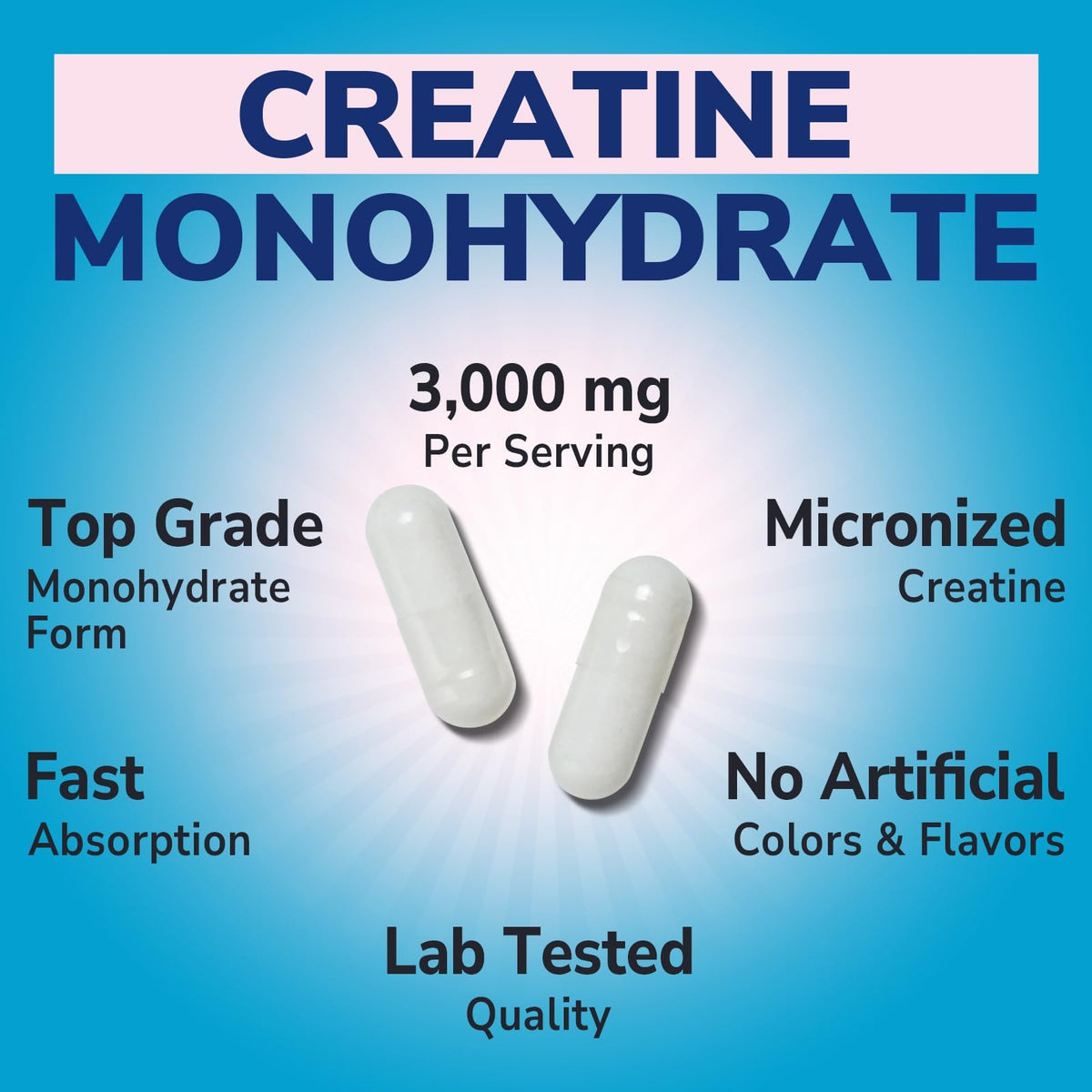 Creatine Monohydrate 3000 mg Micronized 500 Capsules W25521