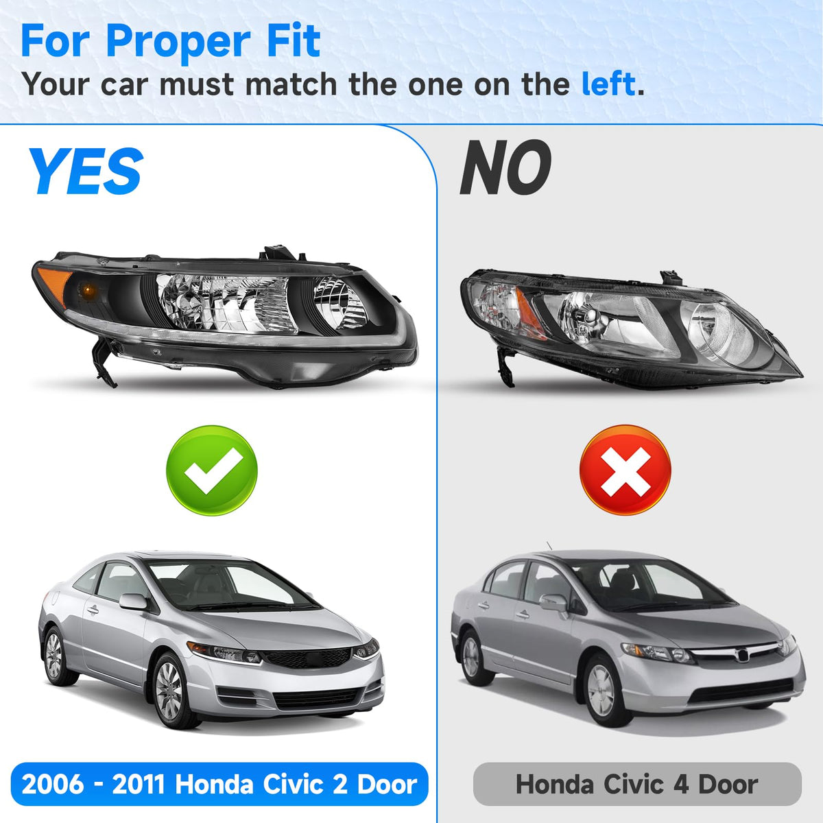 Headlight Assembly for 2006-2011 Honda Civic 2-Door Coupe Q44829