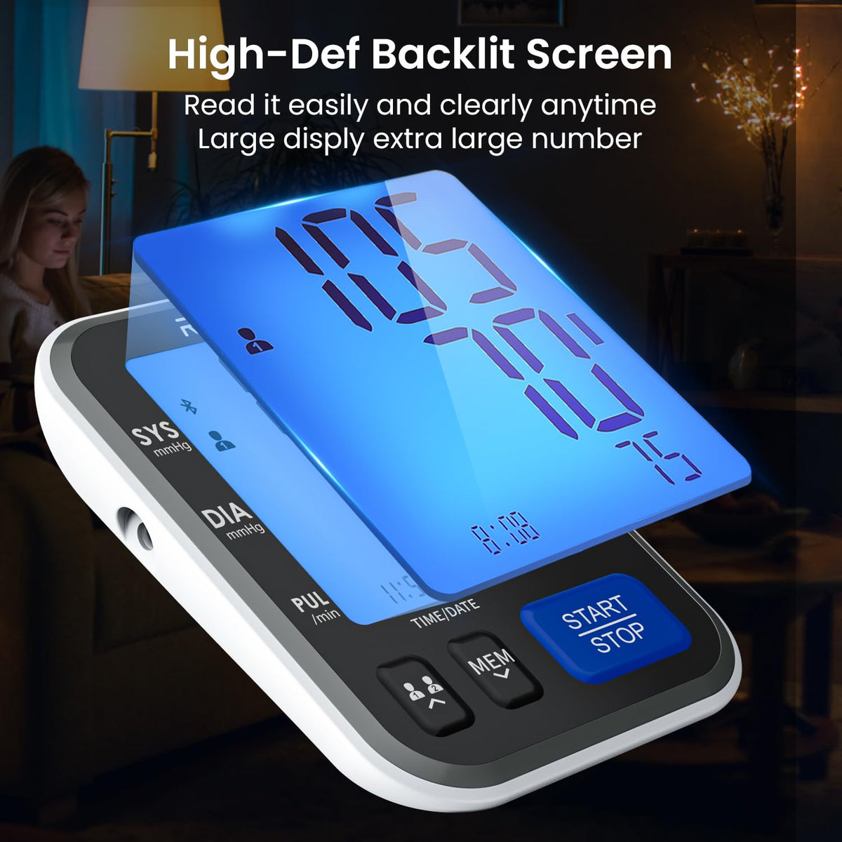 Smart Blood Pressure Monitor with Wide Cuff D954