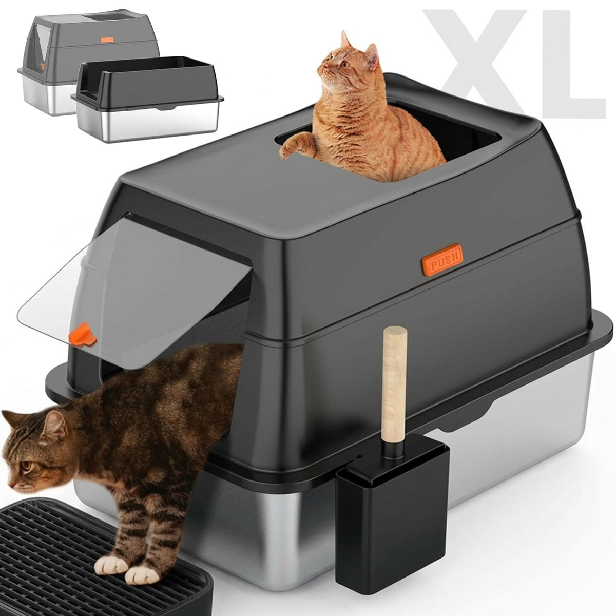 Extra Large Stainless Steel Litter Box with Lid D461693