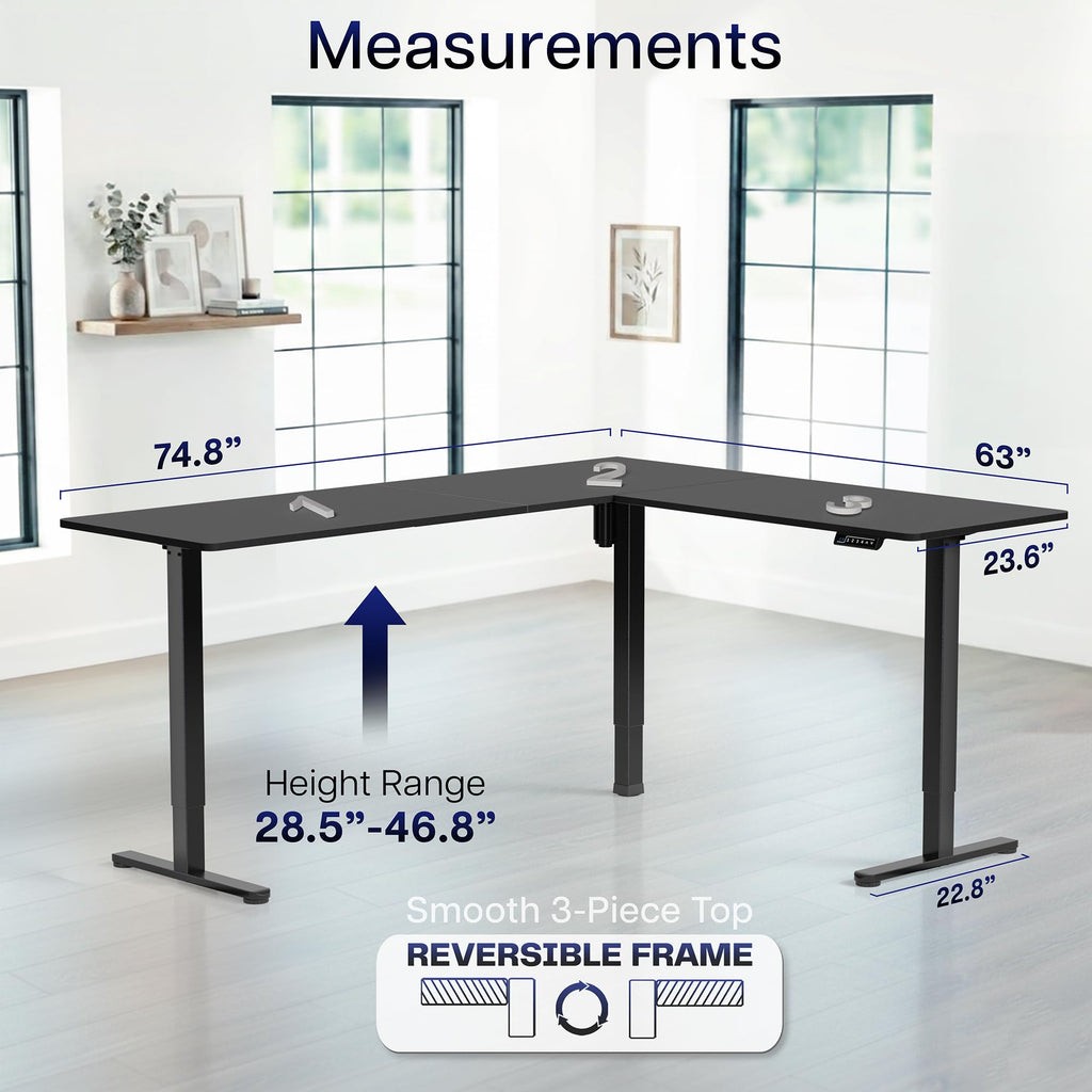 Black 75 x 63 in Corner Standing Desk P27235