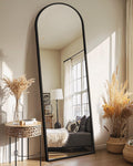 Arched Full Length Black Floor Mirror with Stand S735