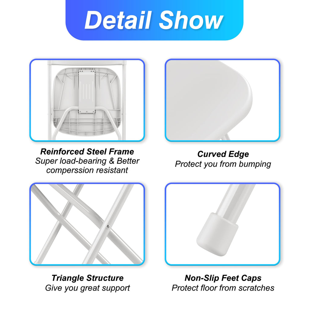 6 Pack White Plastic Folding Chair with Steel Frame K525